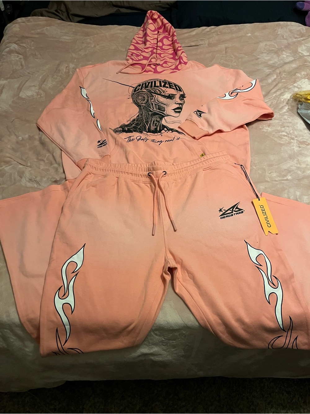 Peachy pink Graphic Hoodie & Joggers Set